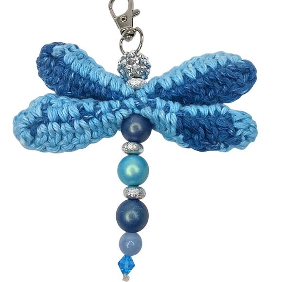 Artisan Made Beaded Dragonfly Keychain Crochet Wings Disco Ball Head Purse Charm - Picture 3 of 10